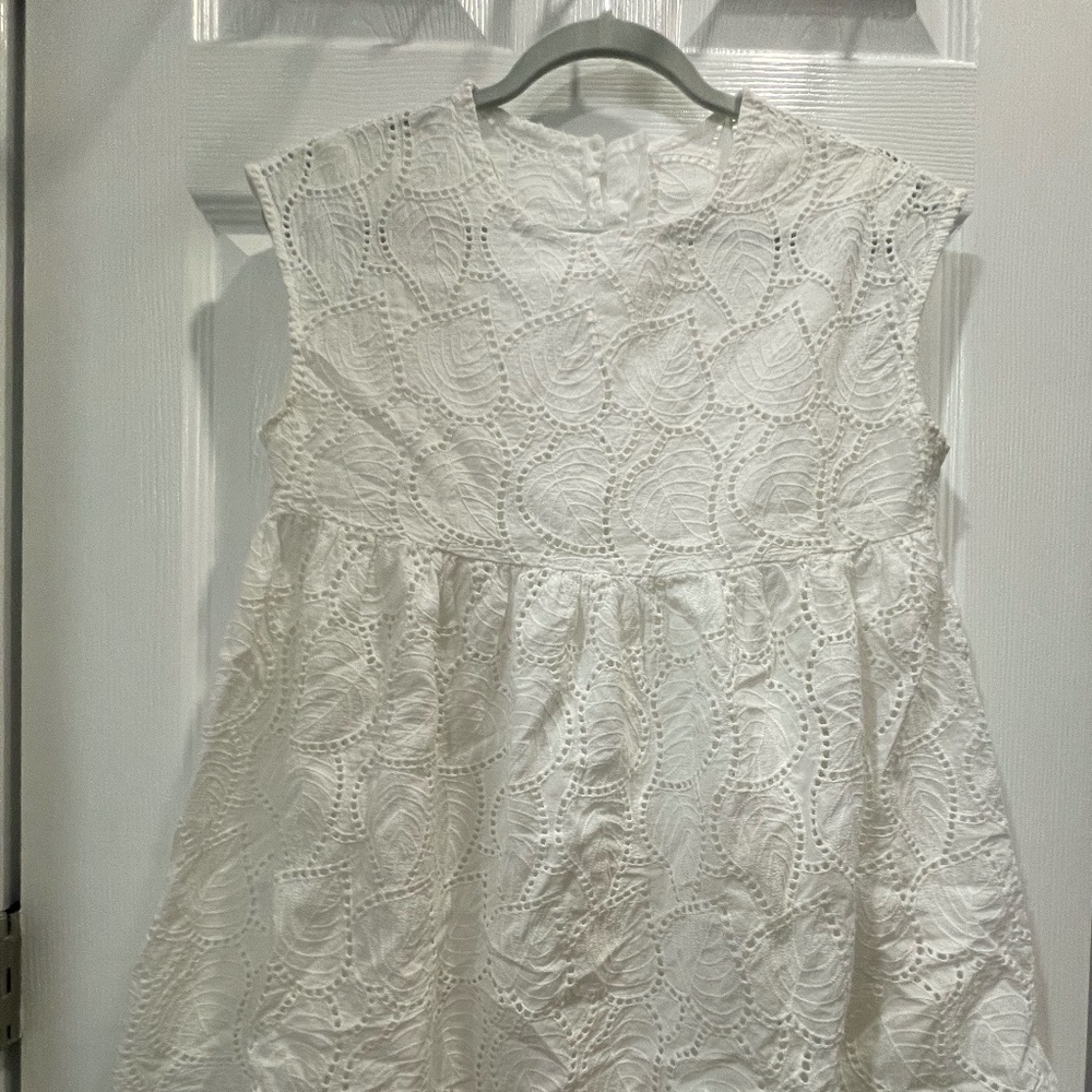 White Eyelet Cotton Babydoll Top - Size Medium